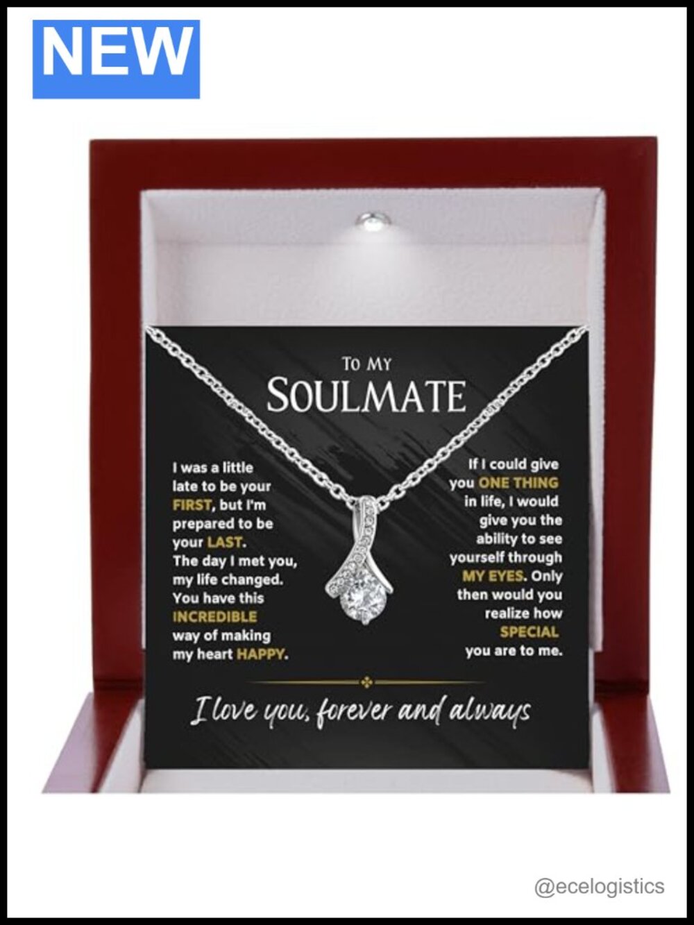 Soulmate Necklace for Women, Stainless Steel Pendant, I Love You Gift